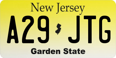 NJ license plate A29JTG
