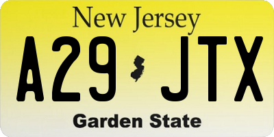 NJ license plate A29JTX
