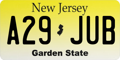 NJ license plate A29JUB