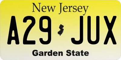 NJ license plate A29JUX