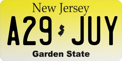 NJ license plate A29JUY