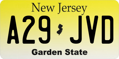 NJ license plate A29JVD