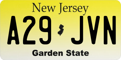 NJ license plate A29JVN