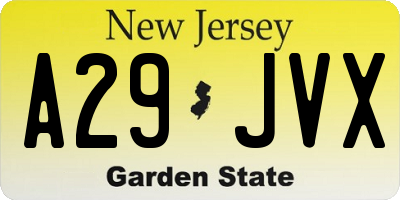 NJ license plate A29JVX