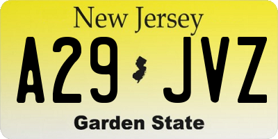 NJ license plate A29JVZ