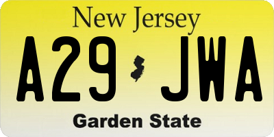NJ license plate A29JWA