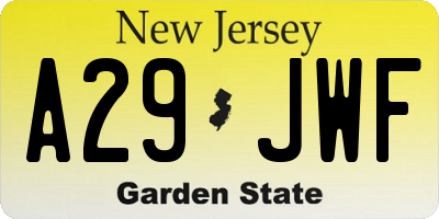 NJ license plate A29JWF