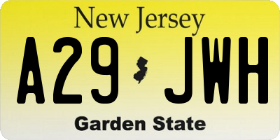NJ license plate A29JWH