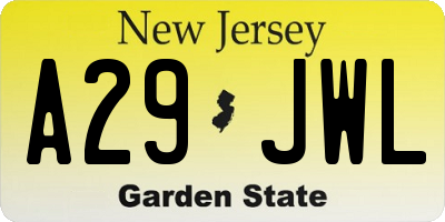 NJ license plate A29JWL