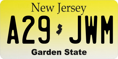 NJ license plate A29JWM