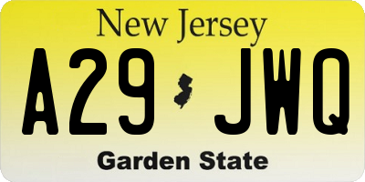 NJ license plate A29JWQ