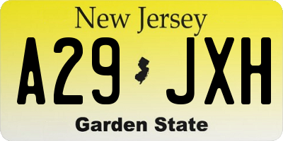 NJ license plate A29JXH