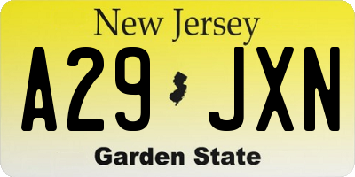 NJ license plate A29JXN