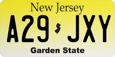NJ license plate A29JXY