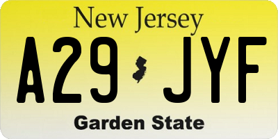 NJ license plate A29JYF