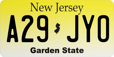 NJ license plate A29JYO