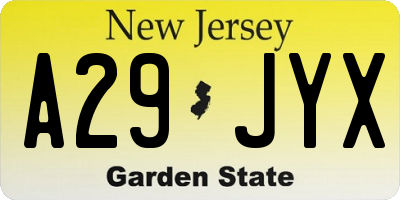 NJ license plate A29JYX