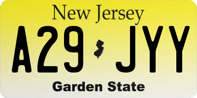 NJ license plate A29JYY