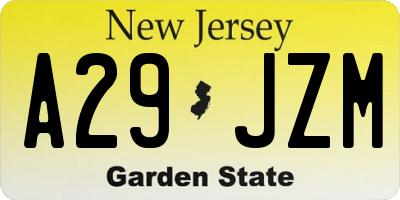 NJ license plate A29JZM