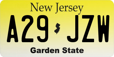 NJ license plate A29JZW