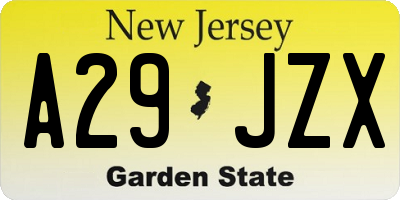 NJ license plate A29JZX