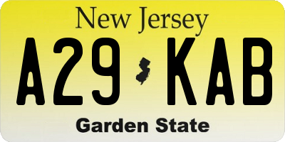 NJ license plate A29KAB