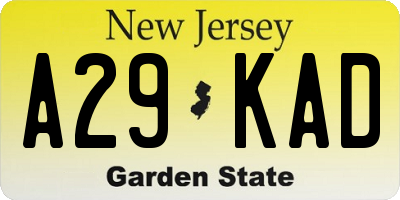 NJ license plate A29KAD