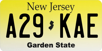 NJ license plate A29KAE
