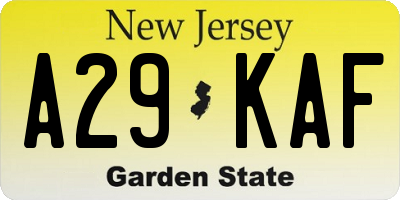 NJ license plate A29KAF