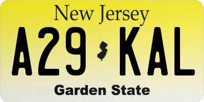 NJ license plate A29KAL