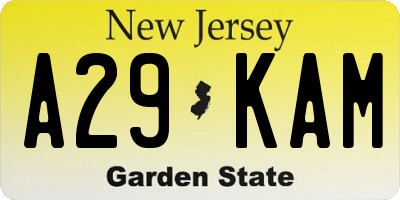NJ license plate A29KAM