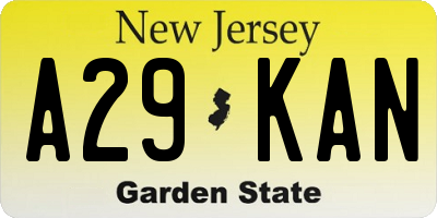 NJ license plate A29KAN