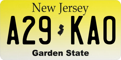 NJ license plate A29KAO