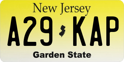 NJ license plate A29KAP