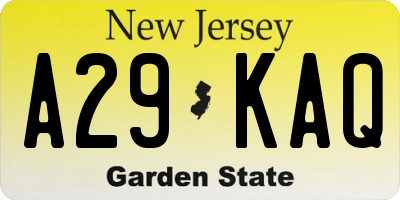 NJ license plate A29KAQ