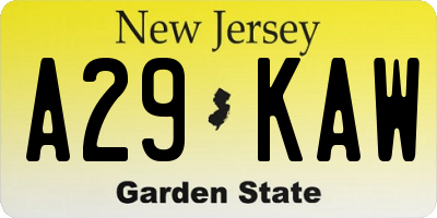 NJ license plate A29KAW
