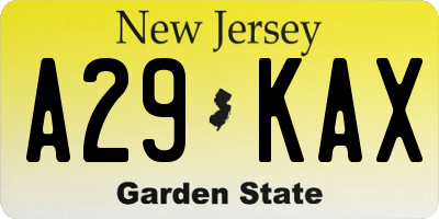 NJ license plate A29KAX
