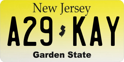 NJ license plate A29KAY