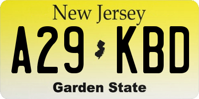 NJ license plate A29KBD