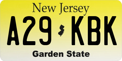NJ license plate A29KBK