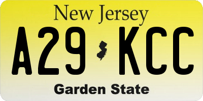 NJ license plate A29KCC