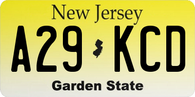 NJ license plate A29KCD