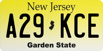 NJ license plate A29KCE