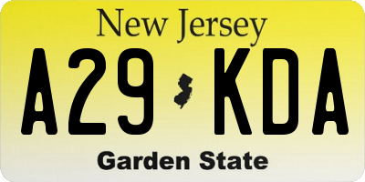 NJ license plate A29KDA