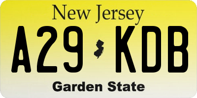 NJ license plate A29KDB