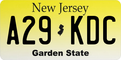 NJ license plate A29KDC