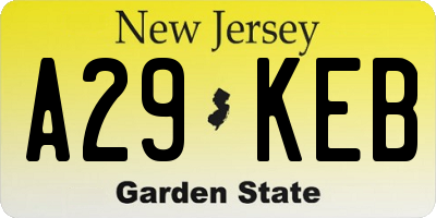 NJ license plate A29KEB