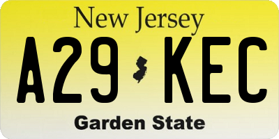 NJ license plate A29KEC
