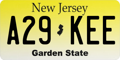 NJ license plate A29KEE