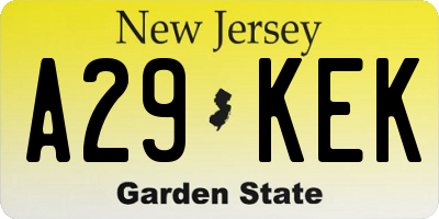 NJ license plate A29KEK
